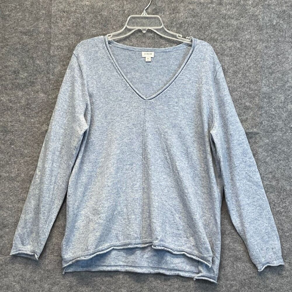 J. CREW Sweater Women's XL Heather Blue V-Neck Pullover Long Sleeve Wool‎ Blend